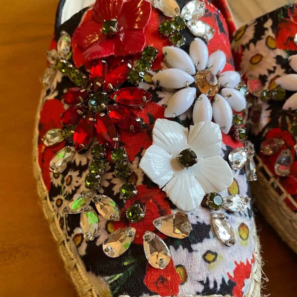 Chinese‎ Laundry Women's Hayden Ballet Flat Red Floral US Size 9 Beaded Eclectic